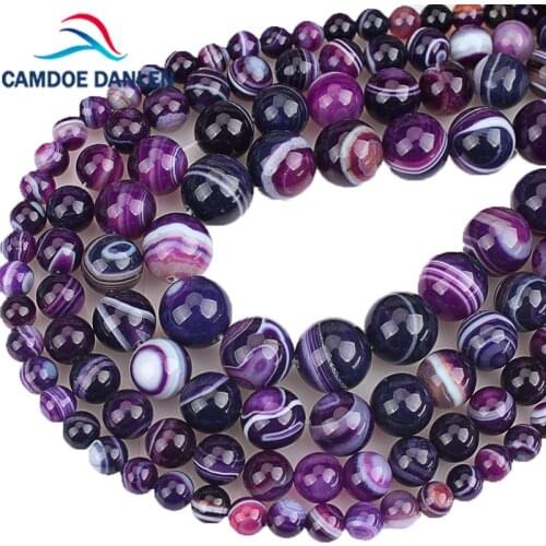 Natural Stone Top Grade Purple Stripe Agates Round Loose Beads 6 8 10 12MM DIY Bracelet Necklace Bead For Jewelry Making
