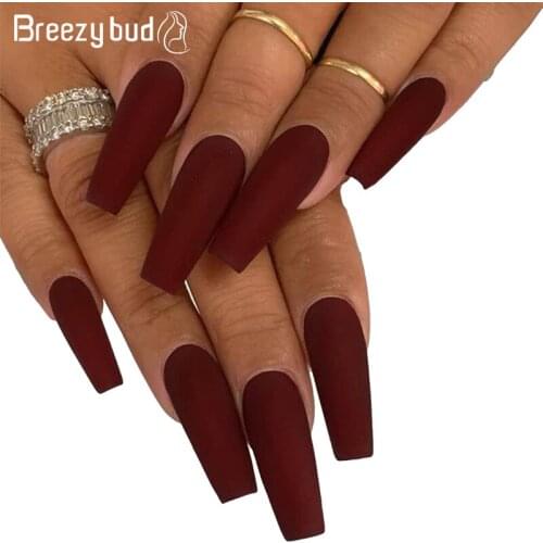 Matte coffin Fake Nails 24pcs/Set French False Nail With GlueLong style Acrylic False Nail Tips Full Cover Design Nail Art Tool