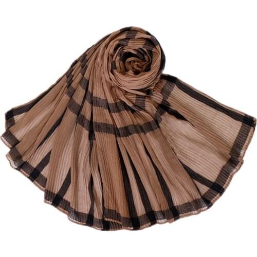 Crinkle Hijab Cotton Scarf Stripe Wrinkle Plaid Shawls Muslim Women Hijab Hair Scarf Winter Islamic Large Headband Wrap 180*90cm
