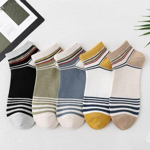 5 Pairs Solid Color Stripe Funny Men Socks For Spring Summer Korea Style Mens Cotton Breathable Crew Short Casual Ladies Sox