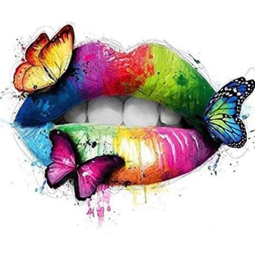 New Arrivals 5D Diamond Painting Lip Full Square Diamond Mosaic Butterfly Diamond Embroidery Cross Stitch Wall Sticker