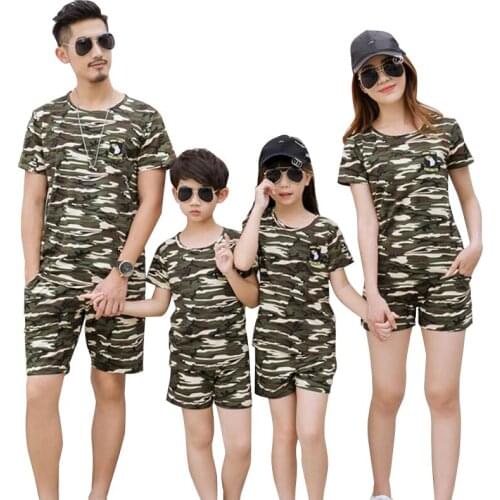 Family Matching Outfits Father Son Baby Boy Mother Daughter Clothes Set Family Clothing Camouflage Print Shirt Shorts