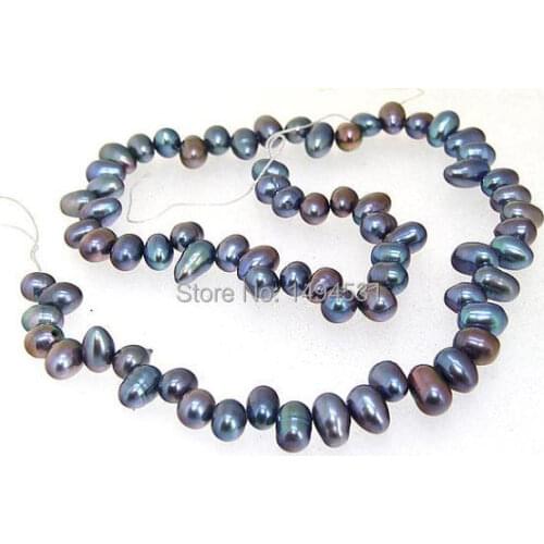 Wholesale Pearl Jewelry Full One Strand Rice Natural Black Cultured Freshwater Pearl Loose Beads 5x7mm 14.5inch - Free Shipping