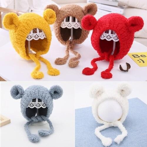 2021 Autumn Winter Warm Baby Hat Cute Plush Ear Protection Beanie Cap Adjustable Solid Color Newborns Bonnet For Kids Boys Girls