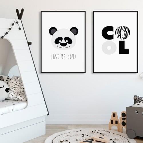 Black White Cartoon Nordic Nursery Posters And Prints Lovely Panda Wall Art Canvas Painting Picture Kids Baby Room Bedroom Decor