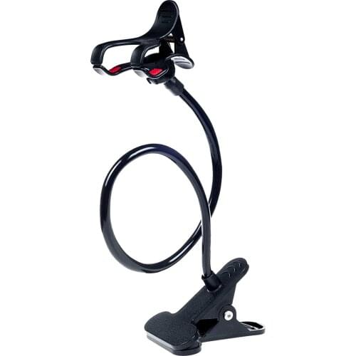Plastic Flexible Long Arms Gooseneck Clip Clamp Stand Universal Cell Phone Holder - Black