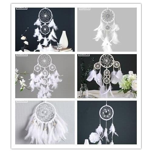 Retro White Dream Net Feather Dreamcatcher Indian Style Handmade Dreamcatcher Net With Feather Beads For Wall Hanging
