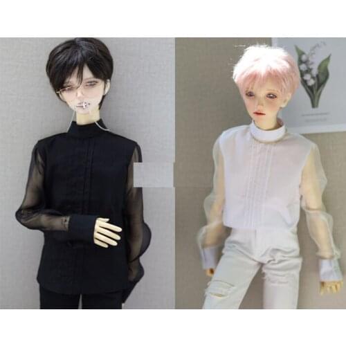 BJD doll shirt organ pleated yarn sleeve back open collar shirt black and white two color fashion go with small sexy 2 color 1/4