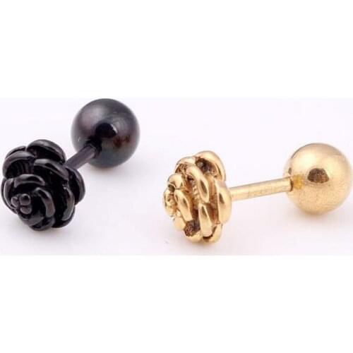 2piece Stainless Steel Earring Studs Punk Cute Flower Earrings Barbell Girl Gift Body Piercing Jewelry Fake Ear Plug Tunnels