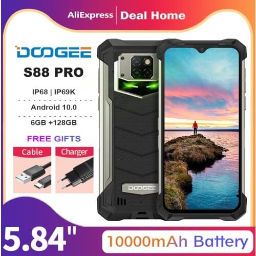 DOOGEE S88 Pro 6.3" Rugged Mobile Phone IP68/IP69K Smartphone Helio P70 Octa Core 6GB 128GB ROM Cellphone Android 10.0 10000mAh