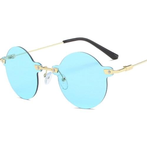 Rimless Round Frame Metal Women Men Sunglasses Pink Blue Lens UV400 Eye Protection Girl Sexy Ladies Fashion Outdoor Eyewear