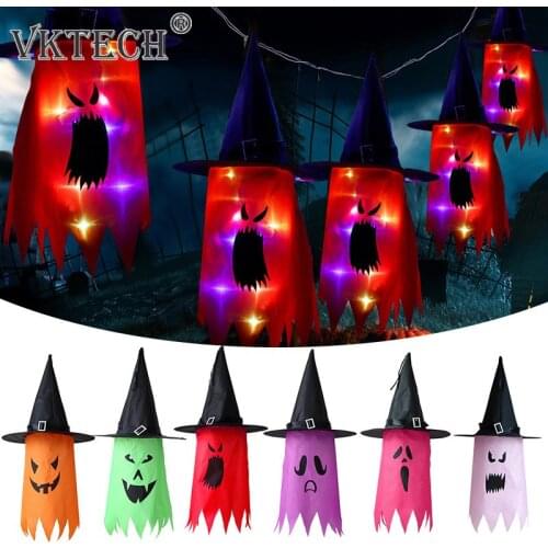 Halloween LED Light Witch Hats Ghost Windsock Glowing Witch Hat LED String Light Luminous Hats for Outdoor Halloween Home Decora