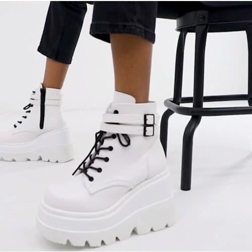 Women Boots Flat Solid Color Biker Combat Boots Shoes Buckle Female Boots Lady High Quality All-Match Martin Boots