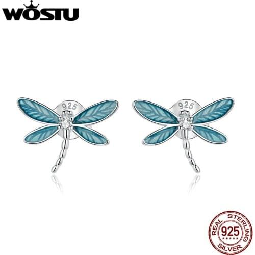 WOSTU New Arrival Small Stud Earrings Little Dragonfly Earrings 925 Sterling Silver For Women Fine Wedding Jewelry Gift DAE455