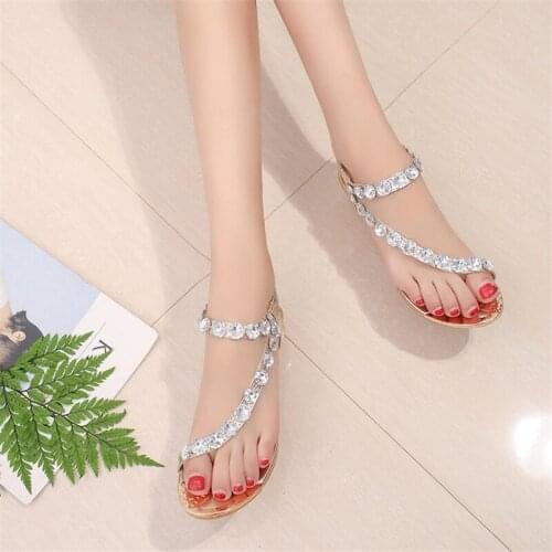 Womens shoes 2021 summer new style sexy rhinestone flat wedges fashion banquet womens sandals