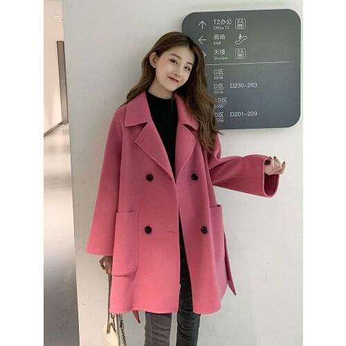 Double sided tweed coat womens 2021 autumn and winter new high-end zero cashmere Hepburn medium long cloak wool tweed coat