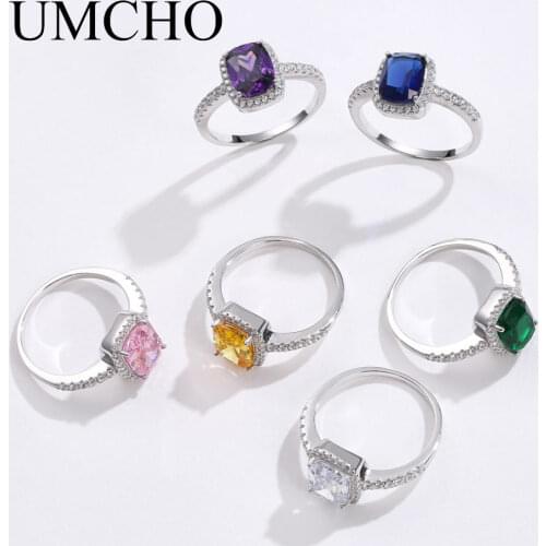 UMCHO Elegant Real 925 Sterling Silver Cubic Zircon Rings For Women Daily Wife Engagement Anniversary Wedding Fine Jewelry