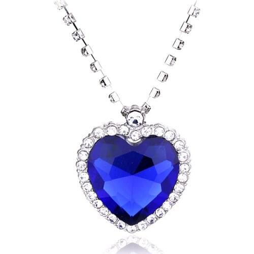 Titanic Ocean Heart Love Forever Necklace Heart Crown Crystal Charm Choker Pendant For Women Girls Valentines Day Birthday Gift