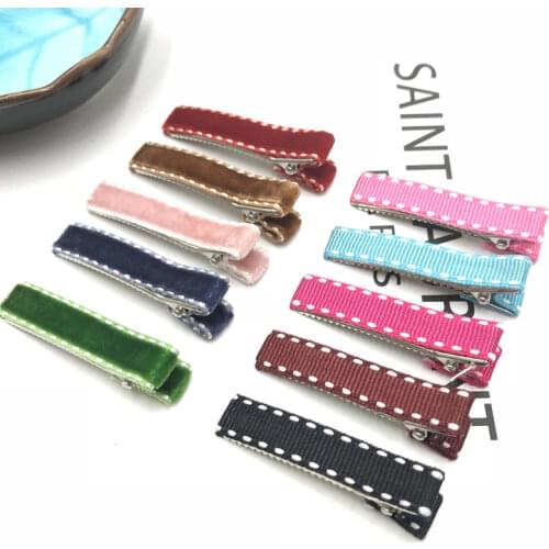 54pcs mixed Colors 50mm Polka Dot Double Prong Alligator Hair Clip Kids Satin Grosgrain Ribbon Hair Pin DIY Hair Accessories