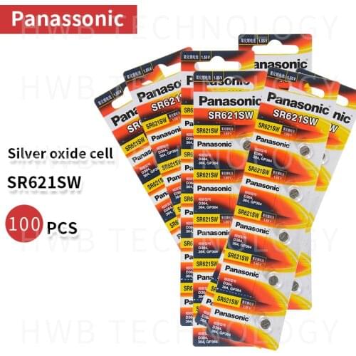 100pc SR621SW Silver Oxide Button Cell Batteries for Panasonic AG1 364 164 D364 L621 1.55v Watch Coin Battery