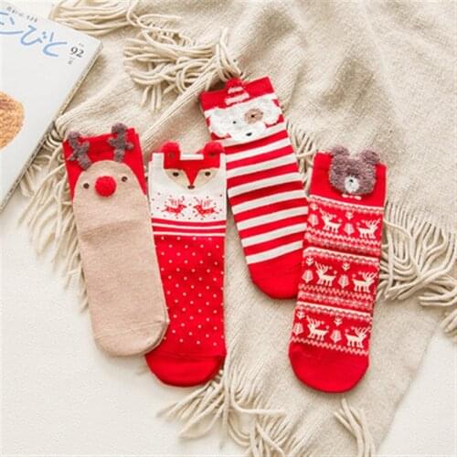 2020 Christmas Woman Socks Funny Cartoon Santa Claus Kawaii Cartoon Animal Girl Cute Red Christmas Gift Socks