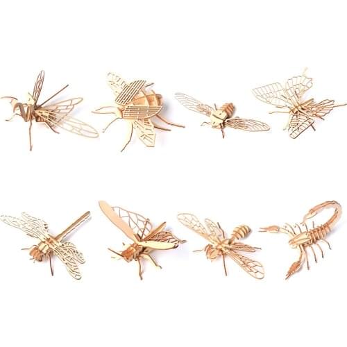 3D DIY Wooden Puzzle Toy Simulation Insect Assembly Puzzle Model Toy Butterfly Bee Dragonfly Grasshopper Mantis Scorpion Cicada