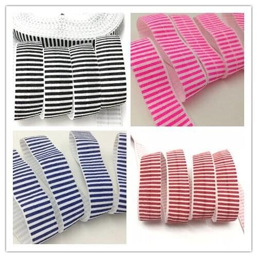 4 Colors Stripe Print Fold Over Elastic Ribbon FOE For DIY Sewing Clothing Accessories, Headwear Elastic Band 50/100Y Wholesale