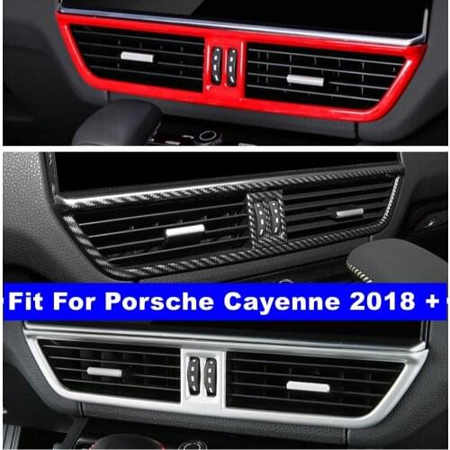 Yimaautotrims Middle Air Conditioning AC Outlet Vent Cover Trim ABS For Porsche Cayenne 2018 2019 2020 Carbon Fiber Look / Red