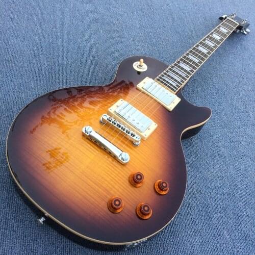 Free shipping Tiger Flame guitar electric guitar in sunburst , Cream edge binding,chrome-plated hardware