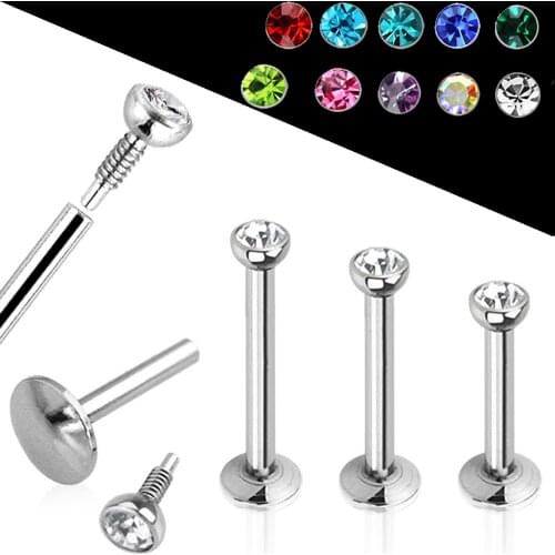 BOG-Lot 10Pcs Zircon Anodized Internally Threaded Prong Lip Stud Ear Cartilage Tragus Helix Piercing stud Ring 16g Body Jewelry