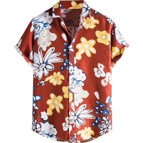 Men Shirts Summer Casual Hawaiian Shirts Button Aloha Turn Down Collar Shirts Short Sleeve Beach Shirts For Men Chemise Homme