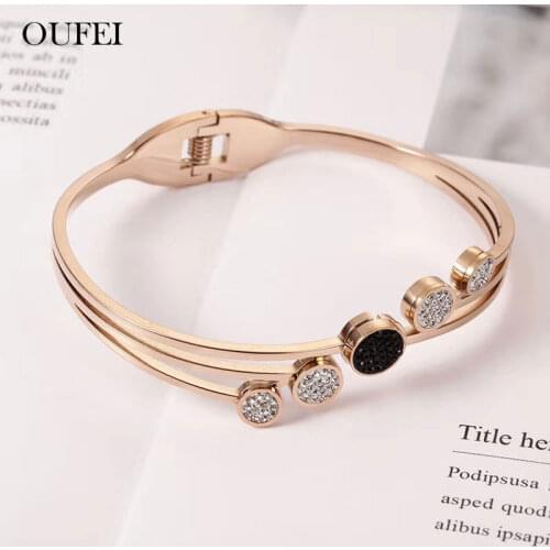 OUFEI Rose Gold Elegant Bracelet Femme Stainless Steel Jewelry Woman Charms Cuff Bracelets Bangles For Women Free Shipping