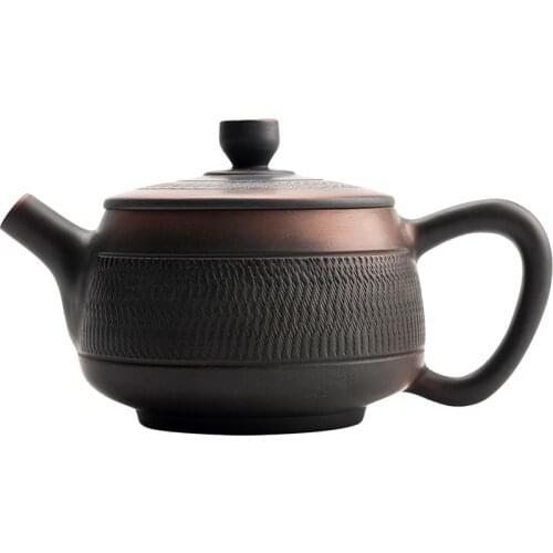 Purple pottery teapot purple sand teapot household ceramic single pot manual knife pattern tea making single pot tea set