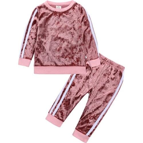 2pcs Casual Kids Clothes Girl Outfits Spring Autumn Baby Girl Clothes Sets Gold Velvet Long Sleeve Tops+Pants Children Girls Set