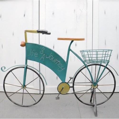 Wrought Iron Do Old Blue Bike Flower Garden Landscape Garden Decorations Grocery Furnishing Articles