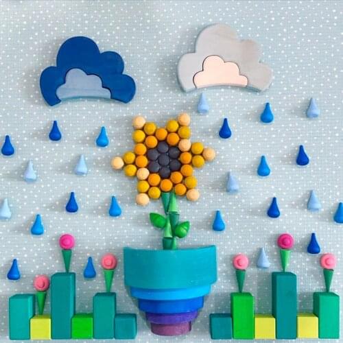 Creative Wooden Loose Parts Baby Rainbow Blocks Mushrooms Honeycomb Droplets Tree Cones Games Kids Nordic Wood Toys for Children