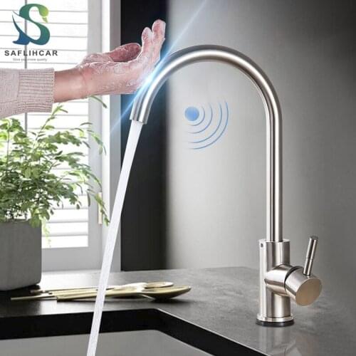 Brushed Nickel Touch-sensitive Kitchen Sink Faucet Single Handle Sink Tap With Sensor Hot and Cold Water Kitchen Faucet Tap