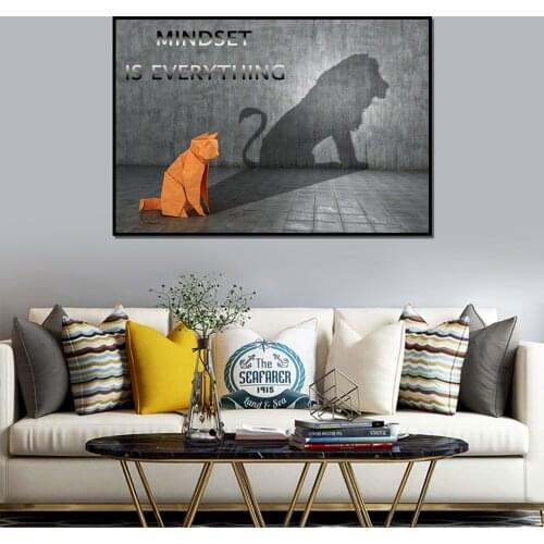 Mindset is everything Cat Lion Canvas Painting Inspirational quotes Wall Art Pictures Living Room Decor Home Decor Poster