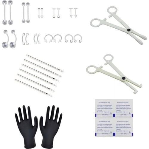 28PCS/Set Body Piercing Kits Puncture With Ear Nose Eyebrow Sets Plier Piercings Clamp Steel Needles Tool Kit Set