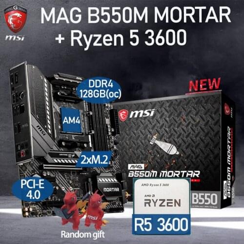 Motherboard Combo MSI MAG B550M MORTAR + AMD Ryzen 5 3600 DDR4 128Gb M.2 PCI-E 4.0 Chia B550 Placa-mãe Set AM4 Desktop AMD B550