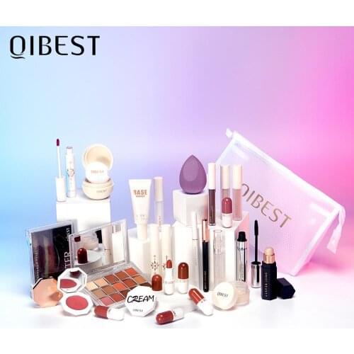 QIBEST Professional Makeup Set Cosmetic Kits Eyeshadow Lipstick Blusher Mascara Concealer Eyebrow Pencil With Cosmetics Bag