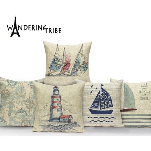 Cartoons Monkey Throw Pillow Cover Steamship Case Pillow Seagull Decorative Pillows Sofa Living Room Decor Linen Cushion Cover