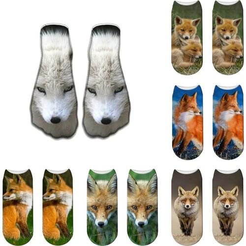 3D Lovely Fox Animal Printed Socks Men New Fashion Funny Unisex Cute Low Cut Summer Comfortable Novelty Ankle Socks
