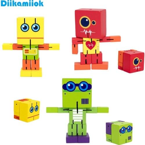 New Wooden Deformed Robot Kids Educational Toys for Children Hands Training Game Creative Variety Wood Toy Robots Birthday Gifts