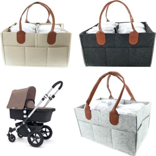 Baby Felt Storage Nursery Organizer Basket Infant Diaper Bag with Handle Caddy Changing Nappy Kids Storage Carrier Large Pocket