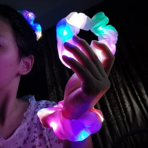 Women Girls LED Luminous Scrunchies Hairband Ponytail Holder Headwear Elastic Hair Rope Wrist Band Rings Hair Accessories