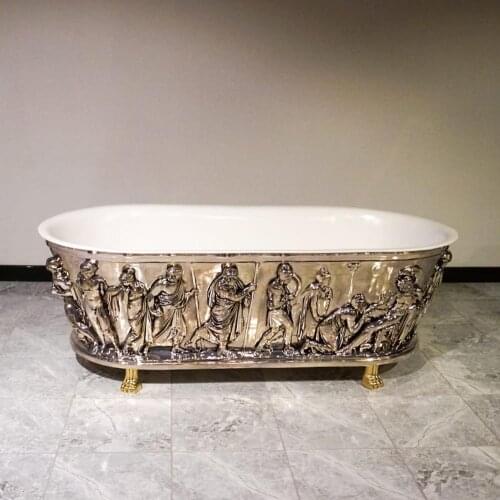 Luxury Handmade Bathroom Bathtub Roman Greek figures bronze or polyurethane hand-painted Silver Looking