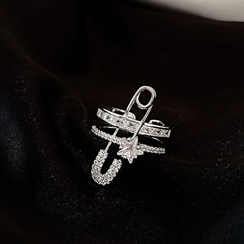 LIVVY Silver Color Double-Deck Star Adjustable Finger Rings For Women Unique Design Pin Party Accessories Gifts