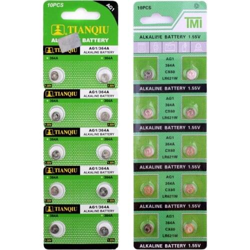 YCDC 10Pcs AG1 364 LR621 164 531 SR60 SR621SW 1.55V Alkaline Watch Coin Cell Battery ag1 Disposable Batteries