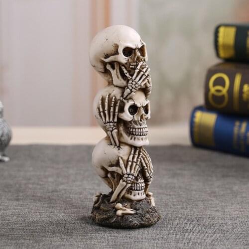 Nordic Resin Scary Skull Statue No Seeing No Listening No Talking Halloween Decor Horror Party Props Animal Skull Head Sculpture